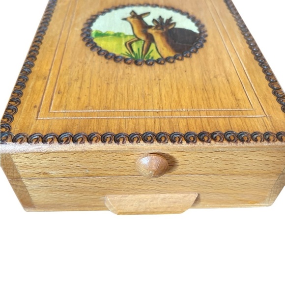 Vintage Wood Designed Box with Hinged Lid-decorative pulls-Wood Burning Decor - Picture 3 of 7